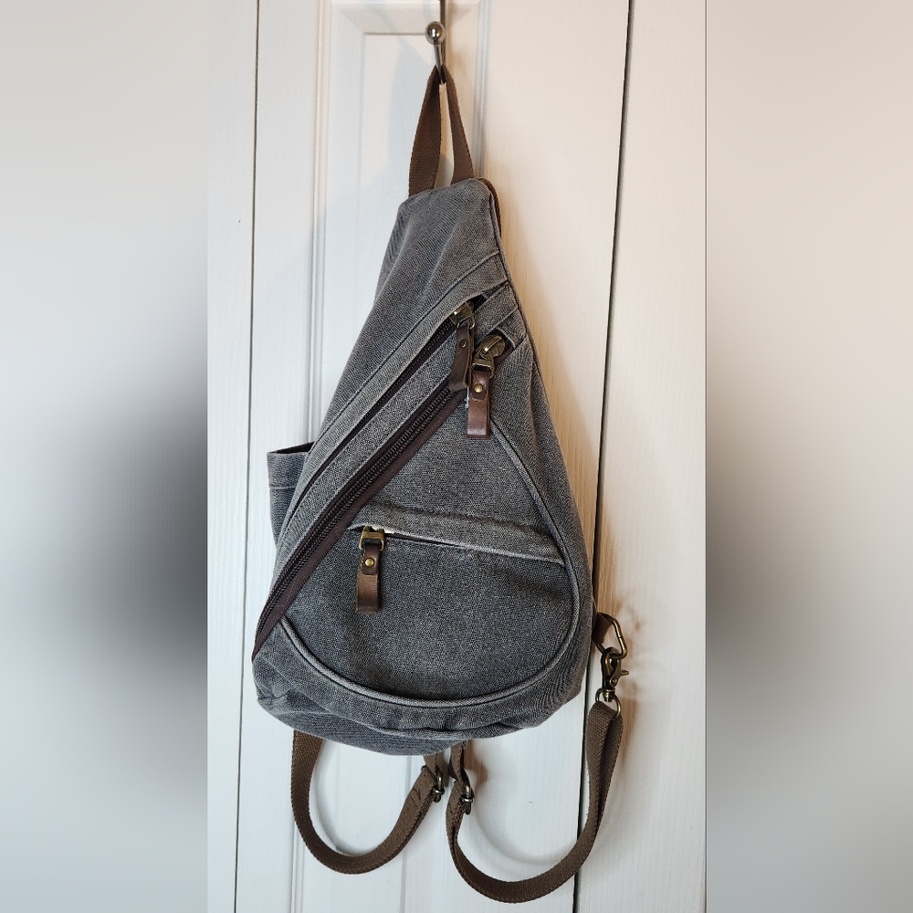 Casual Gray Canvas Sling Backpack - Versatile Everyday Carry